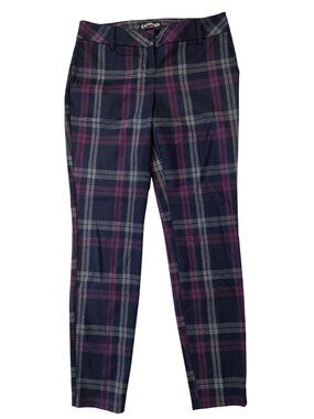 Express Columnist Navy & Purple Plaid Slim Ankle Pants 00R Polyester Blend
